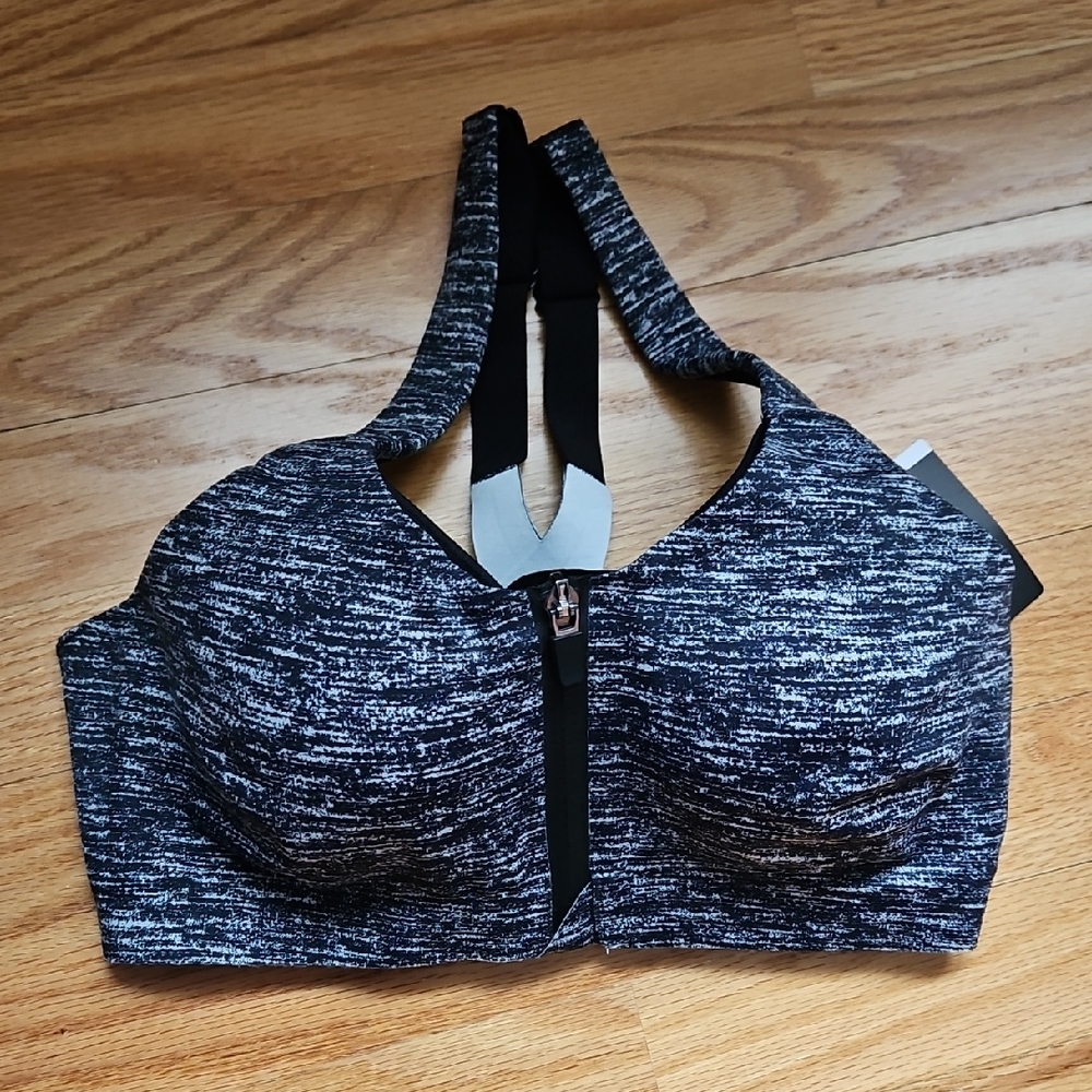 Victoria's Secret Black Marled Front-Zip Sports Bra